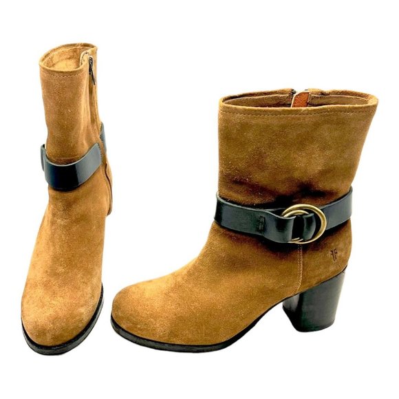 Frye Shoes - Frye Addie Harness Mid Chestnut Italian Leather Womens Boots Brass Hardware 7B